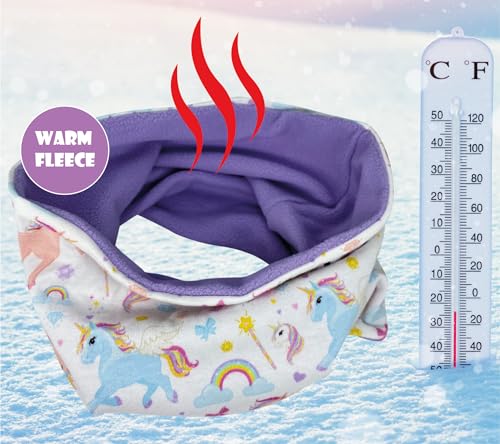 Unicorn Kids Girls Beanie Hat & Loop Scarf Set - with Fleece - 95% Cotton - Soft & Easy Care Stretch Material2