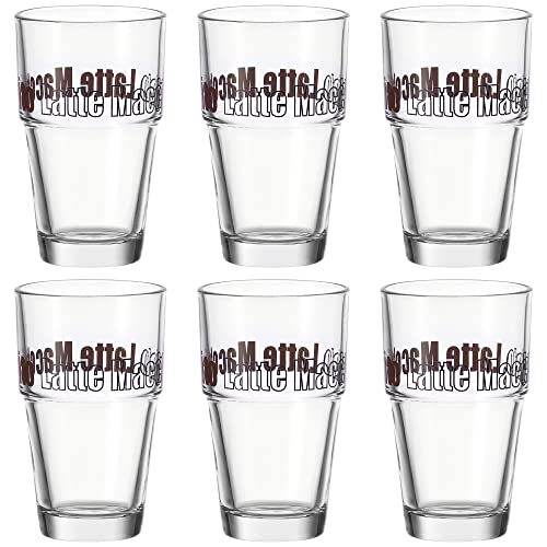 LEONARDO HOME Solo Latte-Macchiato Glas, Glas-Becher mit Aufdruck, spülmaschinengeeignete Kaffee-Gläser, 6er Set, 410 ml, 043399