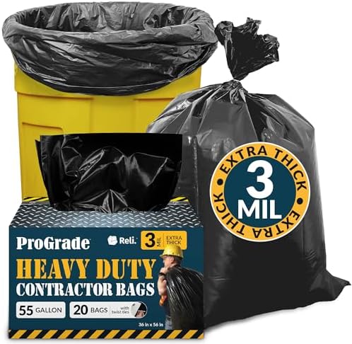 ToughBag Contractor Trash Bags 55-60 Gallon, Heavy Duty, 2.5 Mil Clear Garbage Bags, Tear-Resistant Large Trash Bags for Construction, Recycling & Home (50 Count) - Made in USA