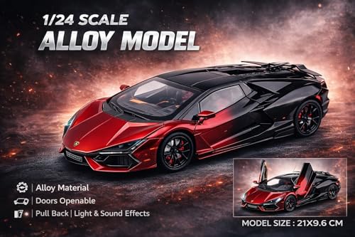 Image of Invite Enterprise 1:24 Lamborghini Revuelto Diecast Metal Pull Back Car - 4 Openable Doors with Sound & Light | Perfect Toy Decoration & Gift for Kids【Red-Color】
