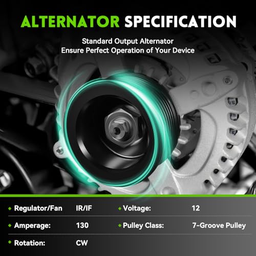 Image of 11390N New Alternator Replacement for 2.4L Honda Accord 2008-2012, Acura TSX 2009 2010 2011 2012 2013 2014, 130A, 12V, 7-Groove Pulley, 11390, 1042105890, 12870