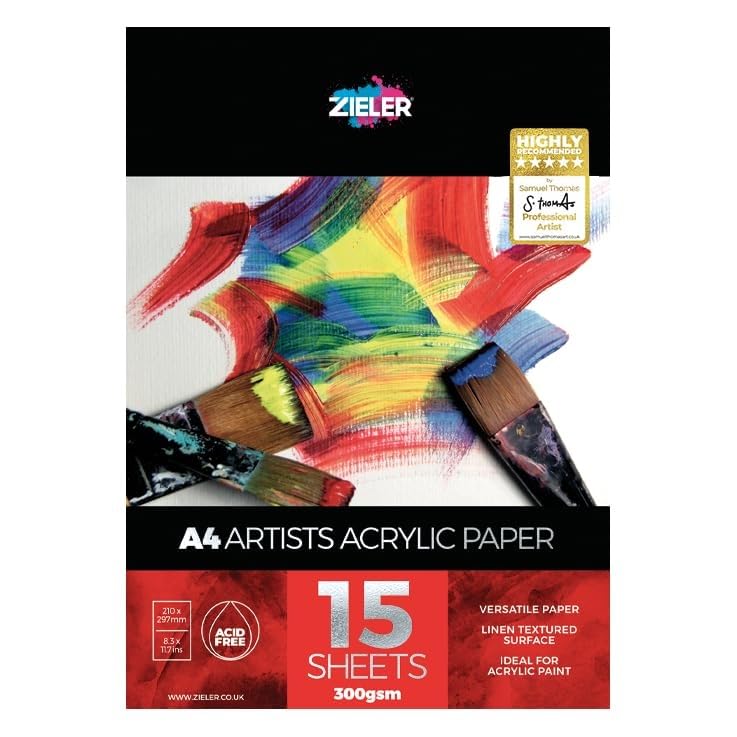 Image of Acrylic & Oil Painting Pad - 300gsm, 15 Sheets - by Zieler Linen Textured Surface & Acid Free. Ideal for Acrylic & Oil Painting. Made in UK (A4)
