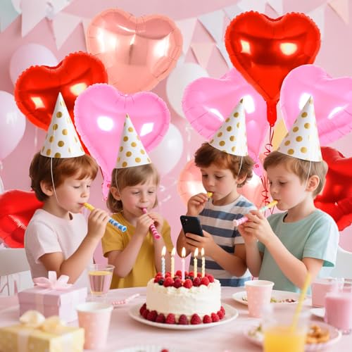 Image of 12 Pcs Colorful Heart Balloons,18 Inch Heart Foil Balloons Love Balloon Valentine Balloon for Birthday Party Wedding Engagement Party Baby Shower Valentine Day Decorations