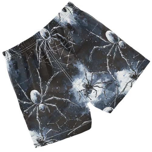Pigsaly Boys' Swim Board Shorts White Spider Webs Scary Black Spiders Boy's Swim Trunks Kids Swimwear 4T2