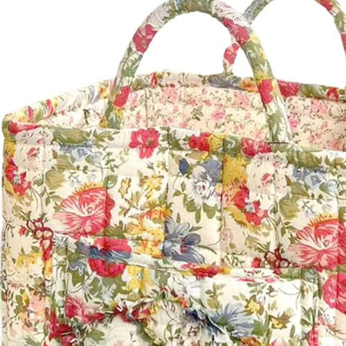 Image of Quilted Fabric Basket Foldable Car Storage Boho Floral Laundry Basket Hamper for Nursery Bedroom & Living Room | Organize Clothes Toys