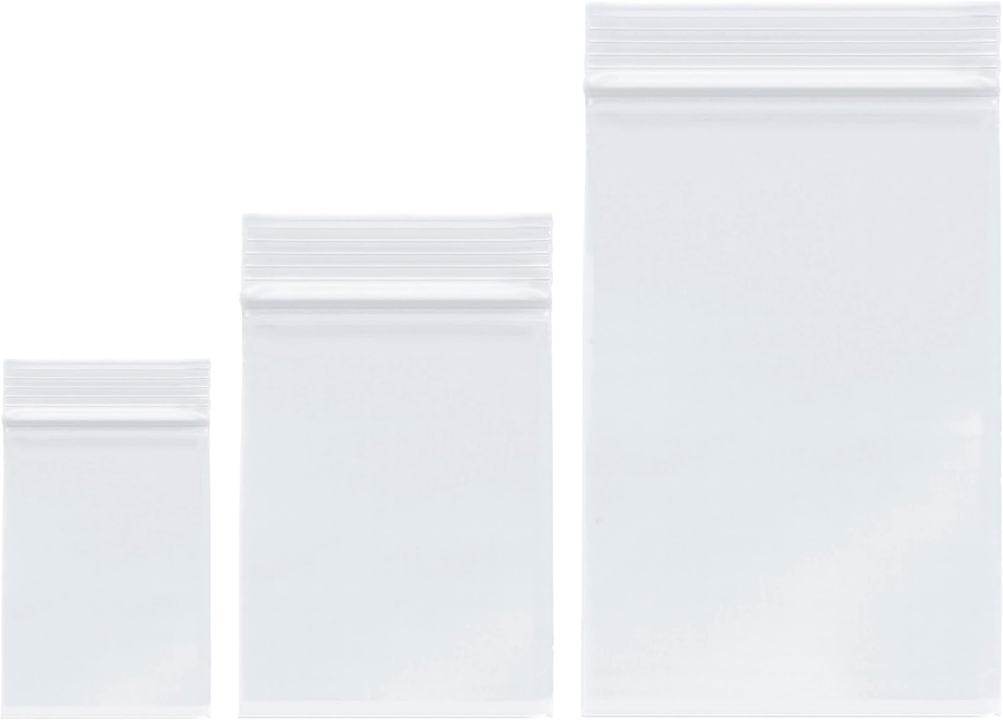 Plymor 2" x 3" (100), 3" x 4" (100), 4" x 6" (100), 4 Mil Variety Pack Heavy Duty Zipper Reclosable Plastic Bags