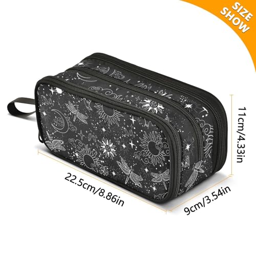 Image of ZAZYXTJ Bohemia Sun Dragonfly Large Capacity Pencil Case 3 Compartment Pen Pouch Storage Canvas Makeup Bag for School Office Teen Girl Boy Men Women