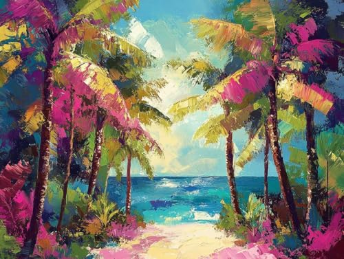 Peinture numéro adulte abstrait plage kit toile 40x50 cm J0-729