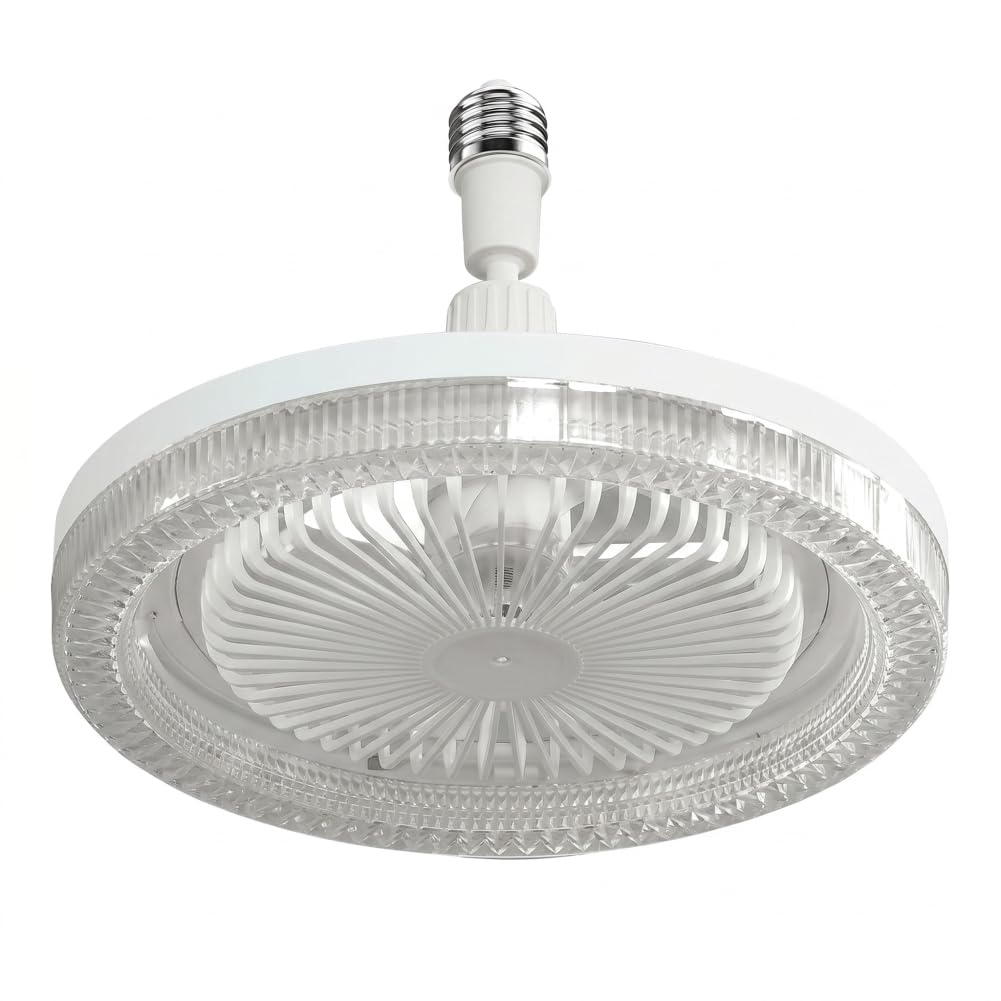 Otbushit Light Bulb Fan with Remote, 3 Color Changing LED Silent 7-Blade Aromatherapy E27 Screw-in, White, 10.24 Inch