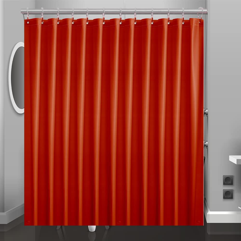 Eazzier Bath Tangerine Plastic Shower Curtain Or Liner, 72x72 Inch Lightweight Red Plastic Bathroom Shower Showroom Inner Curtain with Rustproof Metal