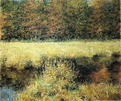 Peinture à l'huile Odilon Redon Autumn Landscape, grand tableau 20x24 pouces pour déco salon