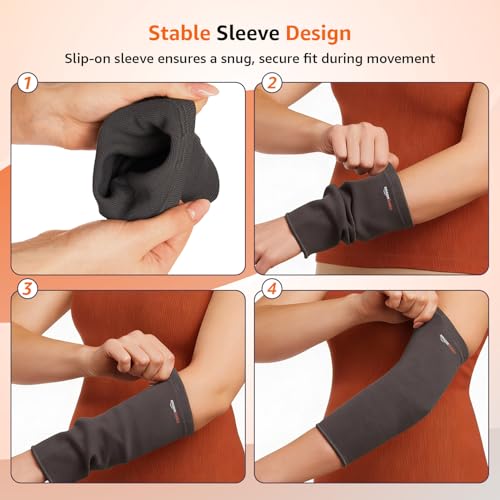 Image of Amazon Basics Elbow Support Sleeve | Even Compression | Breathable Fabric | Padded Lining | Daily Stability | Unisex | Large
