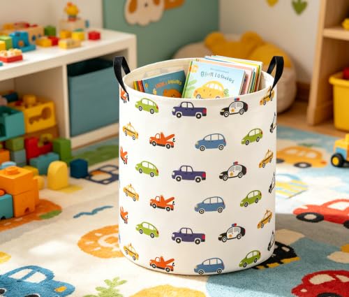 Image of Baby Laundry Basket Baby Nursery Hamper Kids Laundry Basket Toy Storage Bin for Boys Room Decor Gift Baskets for Bedroom Bathroom(Car)