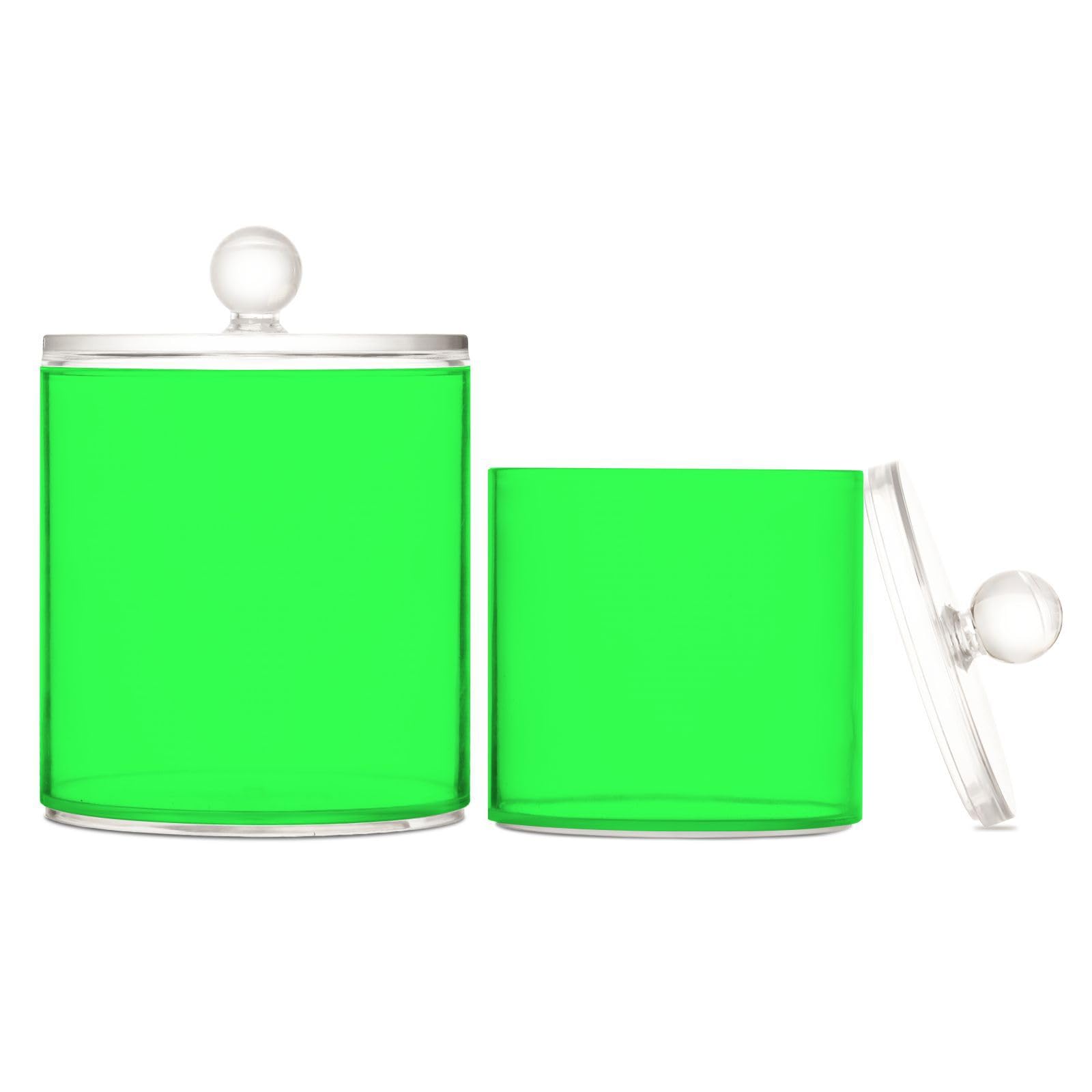 DOMIKING Neon Green 2 Pack Bathroom Canisters Cotton Swab Holder Dispenser Plastic Cotton Ball Jar Acrylic Storage Containers for Cotton Ball Cotton Round Pads Cotton Swab