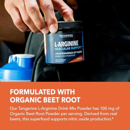 Image of L-Arginine Powder - Nitric Oxide Supplement for Men and Women with L-Citrulline and Beet Root - Pre and Post Workout Support for Endurance and Recovery - Tangerine Flavor, 1 Month Supply (30 Scoops)