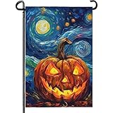 Dacawin Halloween Garden Flag Pumpkin Garden Flag Van Gogh Garden Flags Arts Starry Night Sky Moon Yard Flag Double Sided Fall Porch Patio Farmhouse Outdoor Yard Decorative 12 x 18 Inch