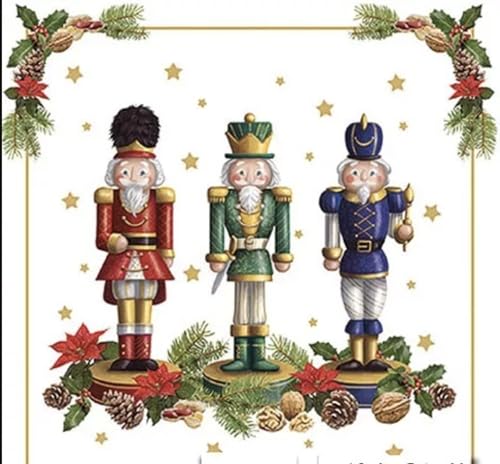 Set of 2 Individual Decoupage Paper Party Napkin Christmas Nutcrackers Watercolor Decor Luncheon Napkins for a Birthday Holiday, Wedding, Cocktail Party