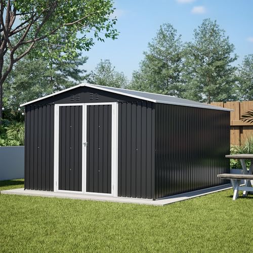 Image of YOPTO 10x12 FT Outdoor Storage Shed,Metal Shed W /Updated Frame Structure,Garden Shed W /Lockable Door,2 Air Vents & Sloped Roof,for Backyard,Patio,Lawn,Black