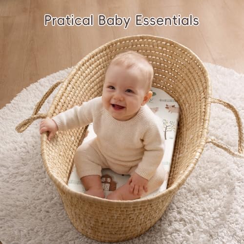 Image of david's kids 3 Pack Bassinet Sheets, Ultra Soft Breathable Comfortable Baby Sheet Set for Boys Girls Neutral, Univeral Fit for Most Cradle and Bassinet Mattress, Farm