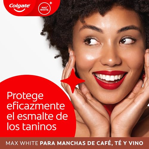 Miniatura 5 de Colgate Pasta de dientes blanqueadora Max White For Coffee 4 x 75ml, Tea & Wine, elimina hasta el 100% de las manchas superficiales, protege el esmalte de los taninos, segura para el esmalte