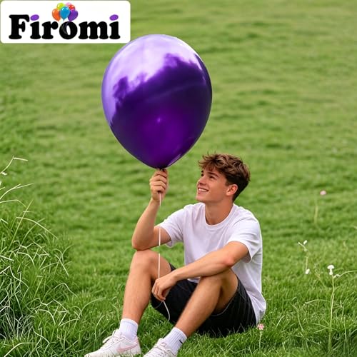 Image of Firomi Metallic Chrome Purple Balloons 18-inch 12 Pack (with 1 Ribbon)