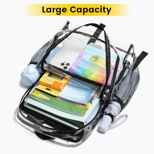 Vorspack Clear Backpack Heavy Duty - Large Clear Backpacks for School See Through Bookbag for Girls Boys Transparent Bag for Work, Concert, College - Black3