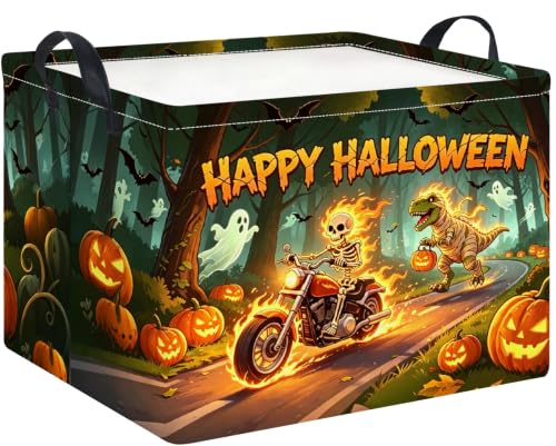 Image of Rectangle Storage Basket with Handles,Collapsible Storage Bin,Gift Basket(Fire Halloween)