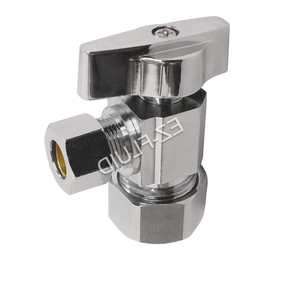 (5) EZ-Fluid Heavy Duty 1/2" Nom. (5/8" OD Comp) x 3/8" OD Comp Angle Stop Valve,1/4 Turn Handle,Chrome Brass Water Shut Off Ball Valve For Water Pipes,Bathroom,Kitchen