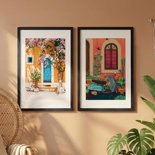 Image of NoWorries Pop Art Wall Decor Paintings with Synthetic Wood Frames | Minimalist Multicolor Framed Posters for Living Room, Bedroom & Cafe Decoration | Laminated 300 GSM Prints, Set of 2
