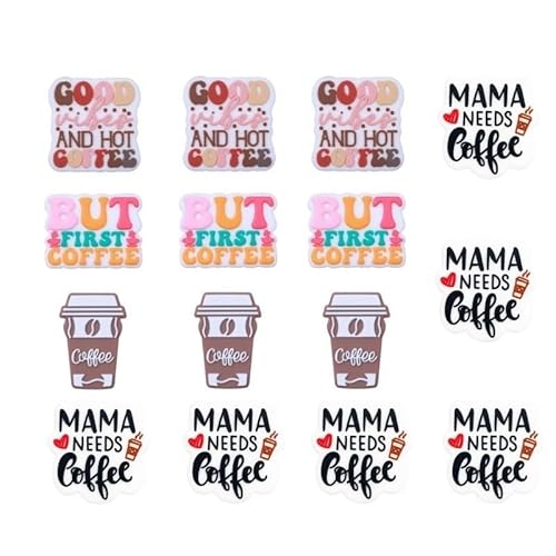 KnvsS Koffie thema siliconen focale kralen rubberen kralen kit bulk voor kralen pennen sleutelhanger sieraden maken doe-het-zelf sleutelhanger benodigdheden focus pen kralen (Koffie set 15 stuks)