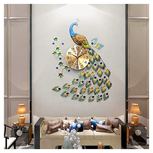 Grande horloge murale paon 65x75 cm en quartz silencieux pour la decoration du salon