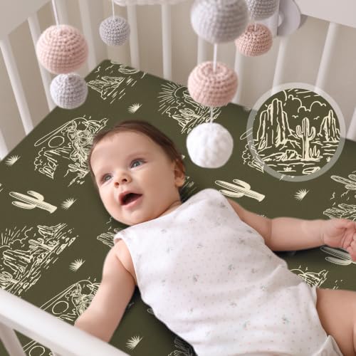 Image of Vitalcozy 4 Pcs Green Western Crib Sheet for Standard Nursery Decor