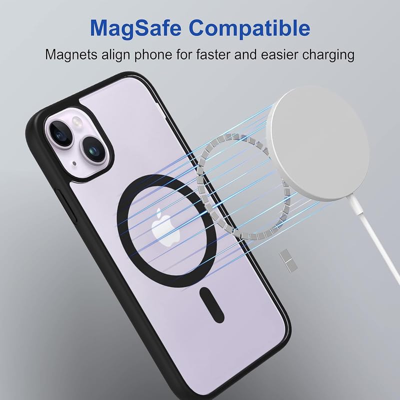 Image of AIBEX Clear Mag-Saf Case for iPhone 14 | Strong Magnetic Lock, Anti-Yellowing Transparent Back Cover | Military-Grade Drop Protection | Slim Lightweight Cover with Camera Guard - Black