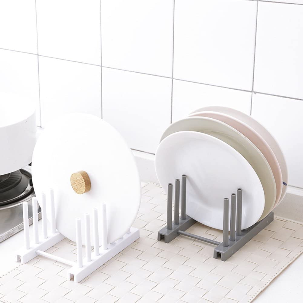 Premium Abtropfgestell aus Kunststoff – 6 Gitter für die Küche, Tellerständer, Getränkehalter und Geschirrtrockner, effizientes Abtropfgestell für Teller und Sils, Weiß