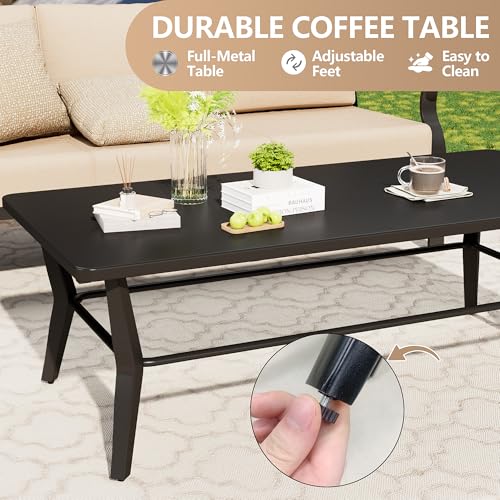 Image of Aluminum Patio Furniture Set with Rectangular Coffee Table, 5 Seats Outdoor Patio Conversation Sets w /5.1 inch Cushions,Patio Conversation Sets for Garden, Backyard, Porch-Sand