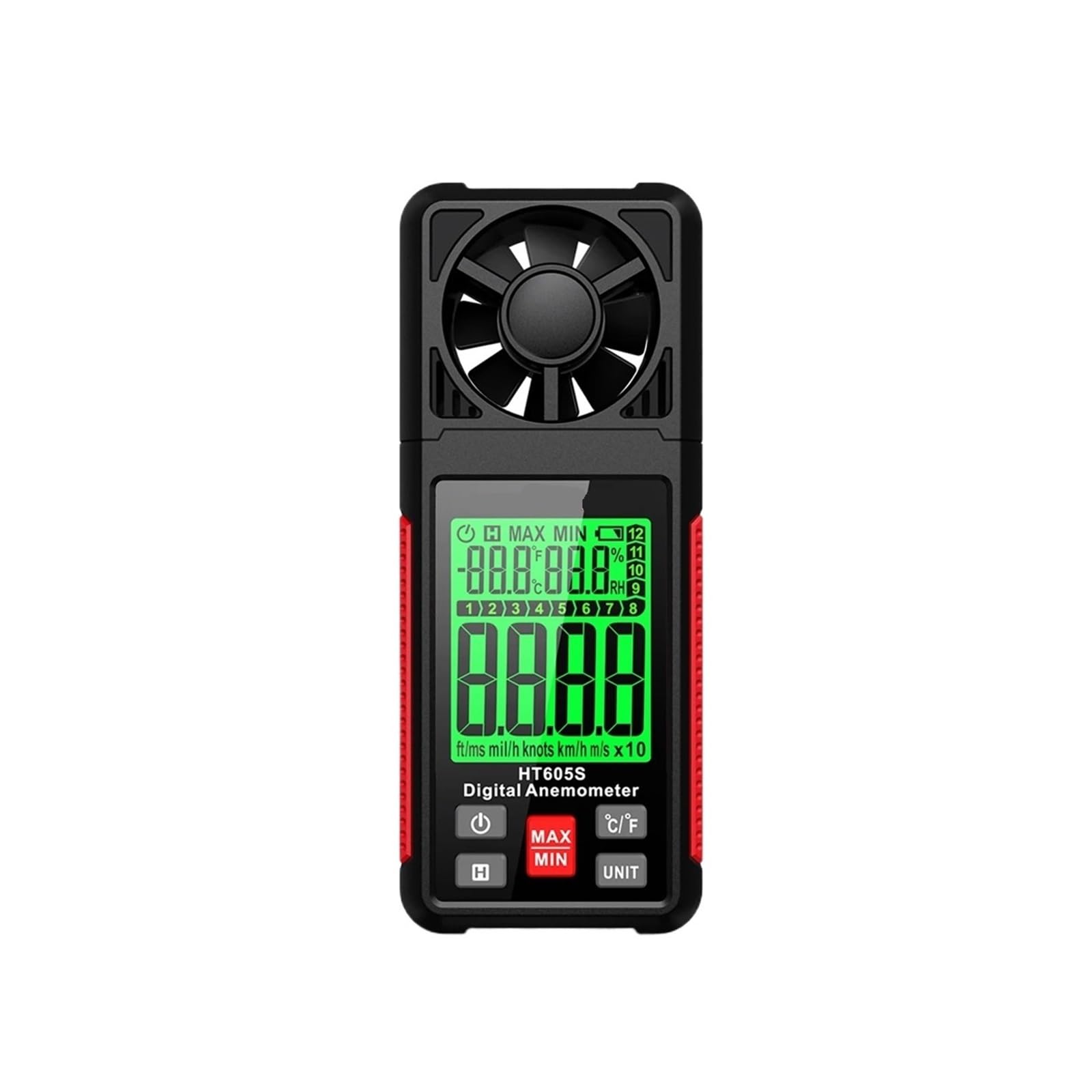 Anemómetro Digital HT605S, medidor de velocidad del viento y flujo aire, termómetro con retroiluminación LCD, higrómetro, anemómetro profesional