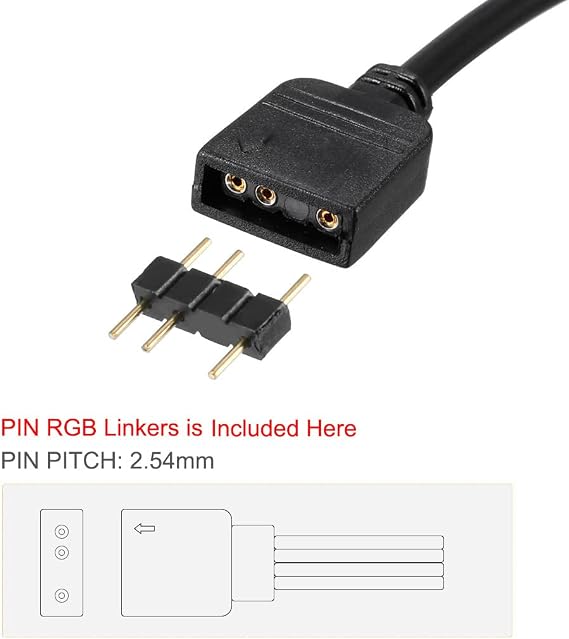 sourcing map ARGB Splitter Cable Female to Female 3 Pin Extension Connector Cord Wire for 5050 3528 LED Light Strips 50cm Length 2Pcs