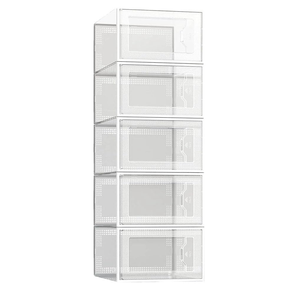 Qutsvosh 5 Piece Transparent Shoe Box Drawer-Type Plastic Shoe Rack Transparent Shoe Cabinet Online Celebrity Shoe White
