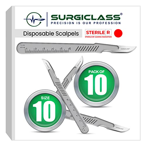 Surgical Scalpel # 10 Surgical Steel Sterile Pack of 10 Disposable Perfect for Wood Art Surgical Sculpting Repairs Lab Anatomy Sign Card Making Lab Training SURGISTD10-10