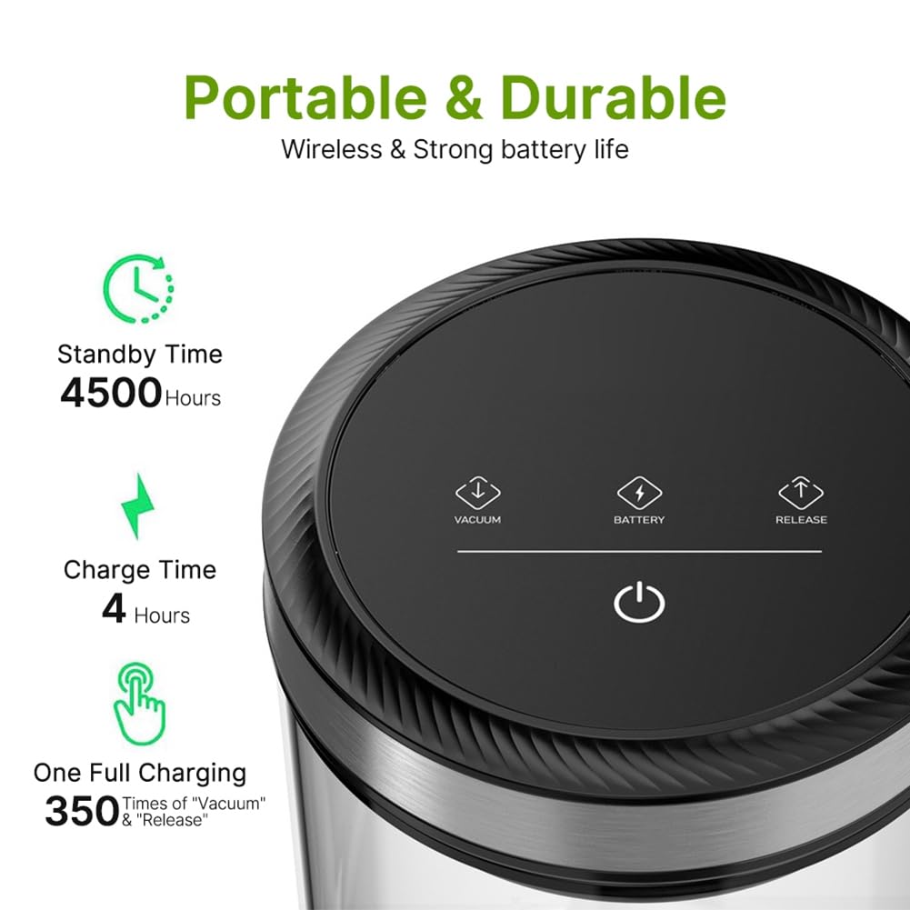 Barattoli per caffè sottovuoto con coperchio ermetico, 33 KPa, sottovuoto automatico e arresto, contenitore touch screen, 1,6 L/54 Oz