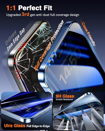 Image of OHAYO Privacy Tempered Glass Screen Protector Compatible with iPhone 14 Pro - 9H Anti-Spy Protection, HD Clear View, Bubble-Free Installation, Scratch Resistant, Case-Friendly Fit