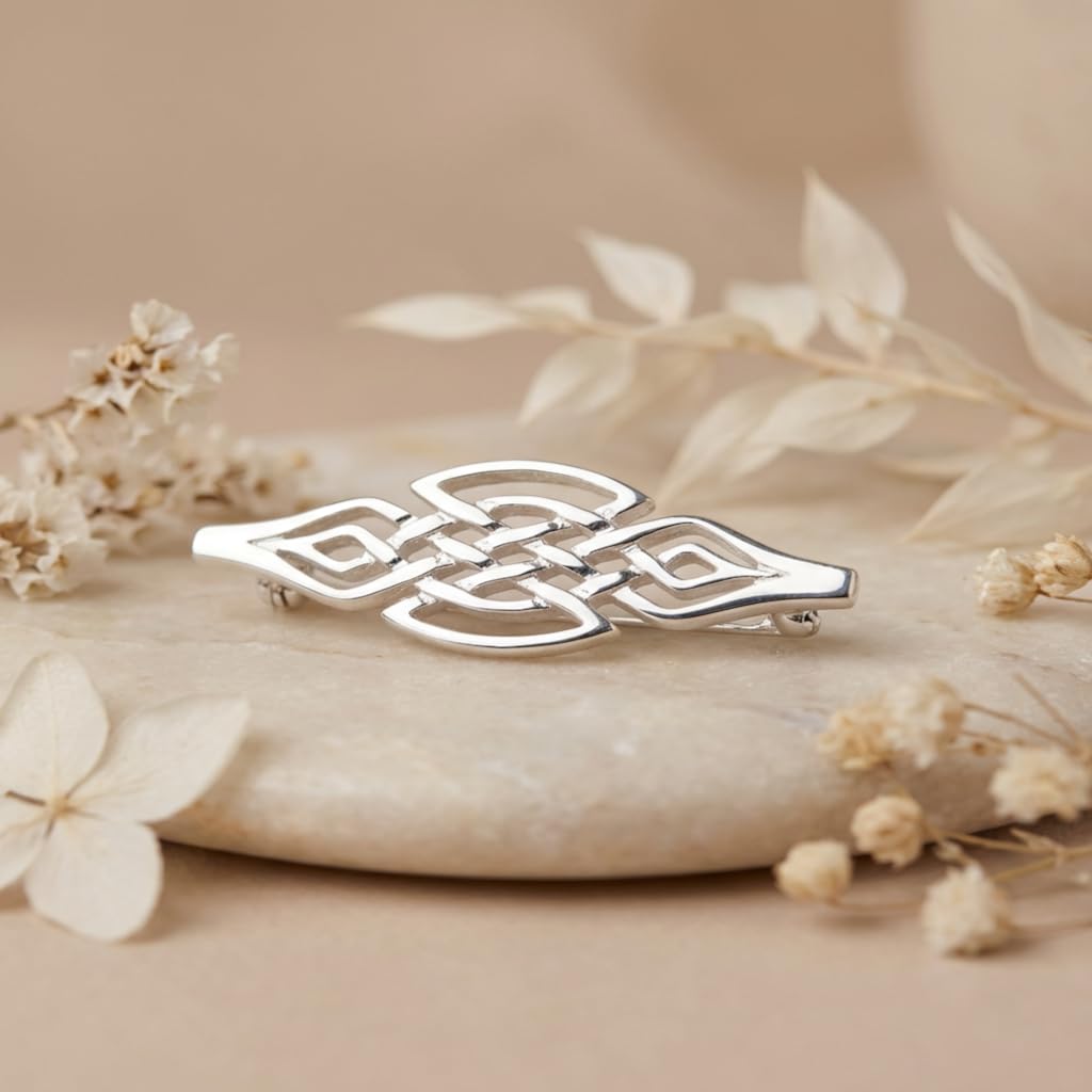 Alexander Castle 925 Sterling Silber Keltische Brosche für Frauen - Damen Brosche Pin mit Schmuck Geschenk Box - 44mm x 11mm