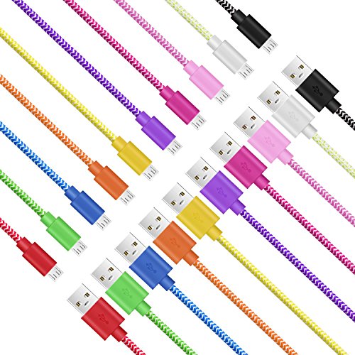 Micro USB Cable 6ft, Pofesun 10Pack 6FT Android Charger Cord Long Nylon Braided Sync and Fast Charging Cables Compatible Galaxy J8 J7/S7 S6 Edge/Note5, Sony, Motorola, HTC, LG Android Tablets and More
