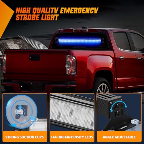 Image of Nilight 144LED Traffic Advisor Strobe Light Bar with Controller Blue | Emergency Warning Lights Hazard Interior Front /Rear Windshield Flashing for Cars Plow Trucks Construction Vehicles