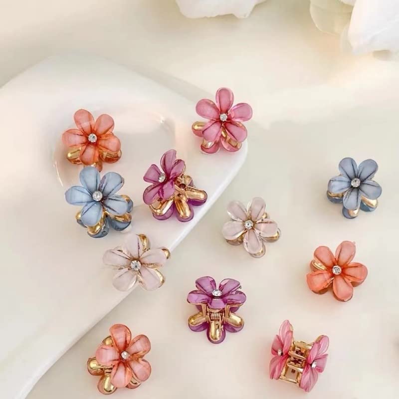 6 Pcs Double Side Crystal Flower Hair Claw Rhinestones Alloy Hair Clamp For Girls Sweet Summer Side Clip Hair Styling Accessories,Multi