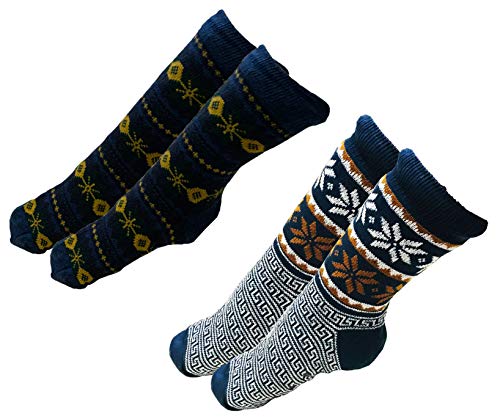 Mens Christmas Snowflakes Argyle Thick Knit Sherpa Fleece Lined Thermal Fuzzy Slipper Socks Size 10-13