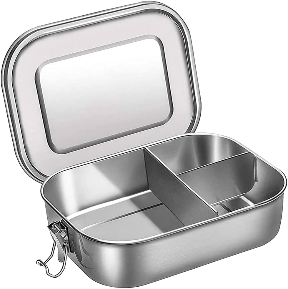 Contenitore per Il Pranzo in Acciaio Inossidabile, Bento a 3 Scomparti per Sandwich e Due Lati, Contenitore per Alimenti da 1400 ml
