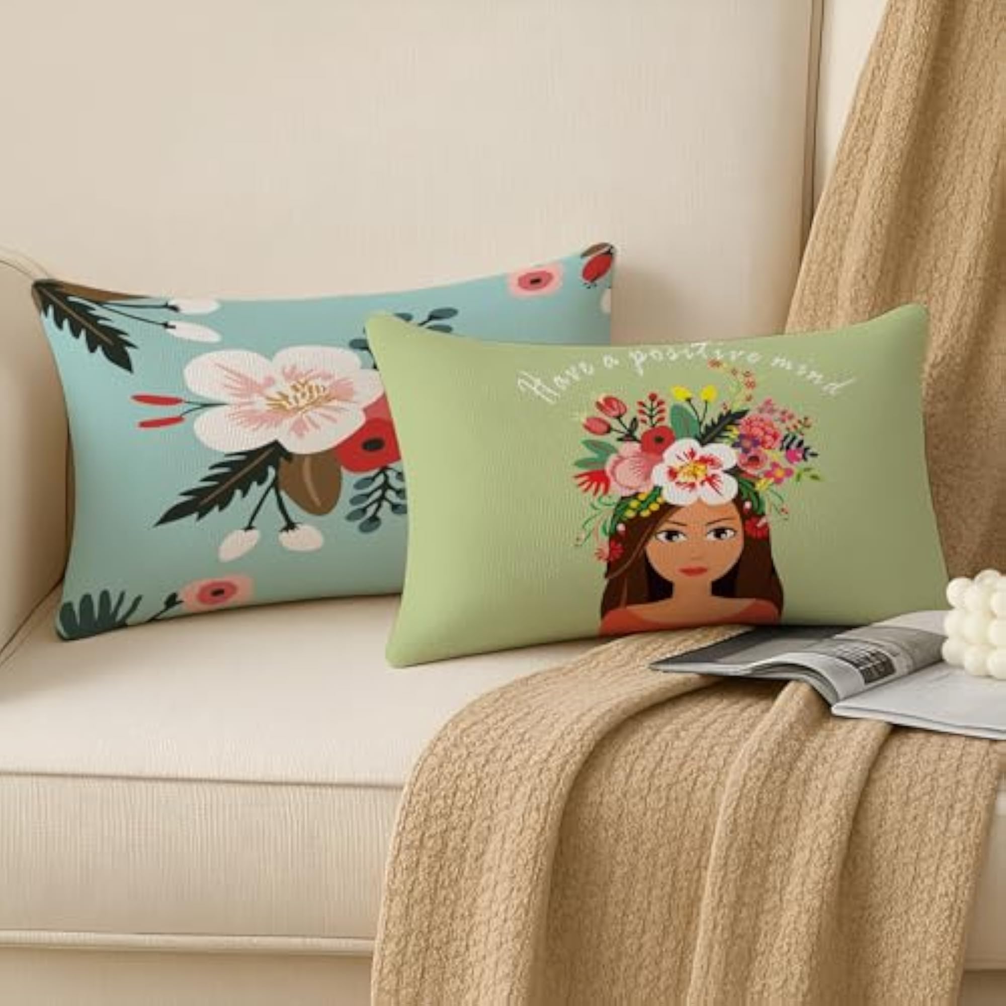 Set of 2 Floral & Motivational Printed Cushion Covers