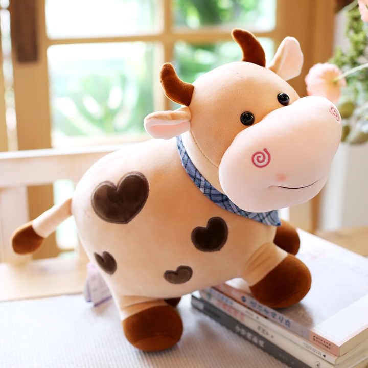 Image of Milky Moo Cow Plush Soft Toy Stuffed Cartoon Pet Kawai Animal Plushie Cattle Toys Doll Birthday Gifts for Friends Kids Girls Decorative Toy Brown 28cm