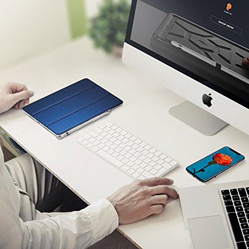 Ipad 9.7 Case, Poetic Lumos X Flexible Soft Transparent Ultra-Thin Tpu Slim-Fit Trifold Stand Folio Smart Cover [Auto Wake/Sleep][Pencil Holder] For New Ipad 9.7 (6Th Gen 2018) Navy Blue/Clear #TOP6